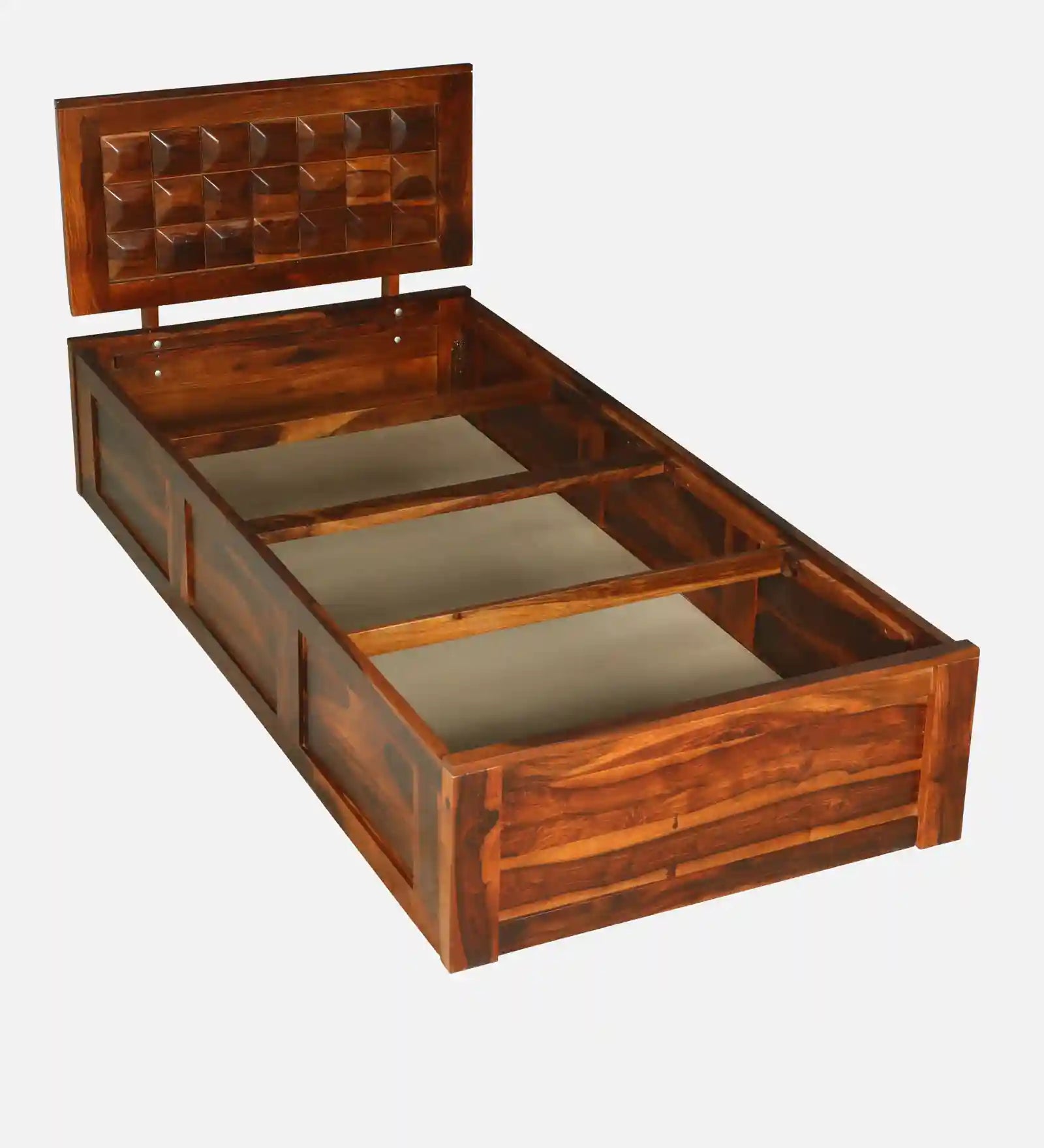 tejas sheesham wood single bed with storage teak finish premium wooden bed design