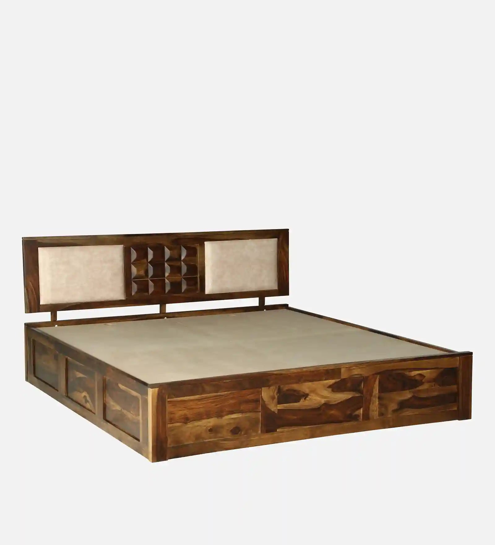 solid sheesham wood storage bed side profile queen size wooden bed india