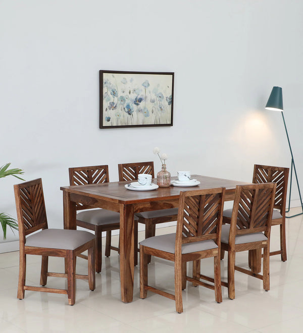 Elista Solid Wood 6 Seater Dining Set in Rustic Teak Finish  By Rajwada