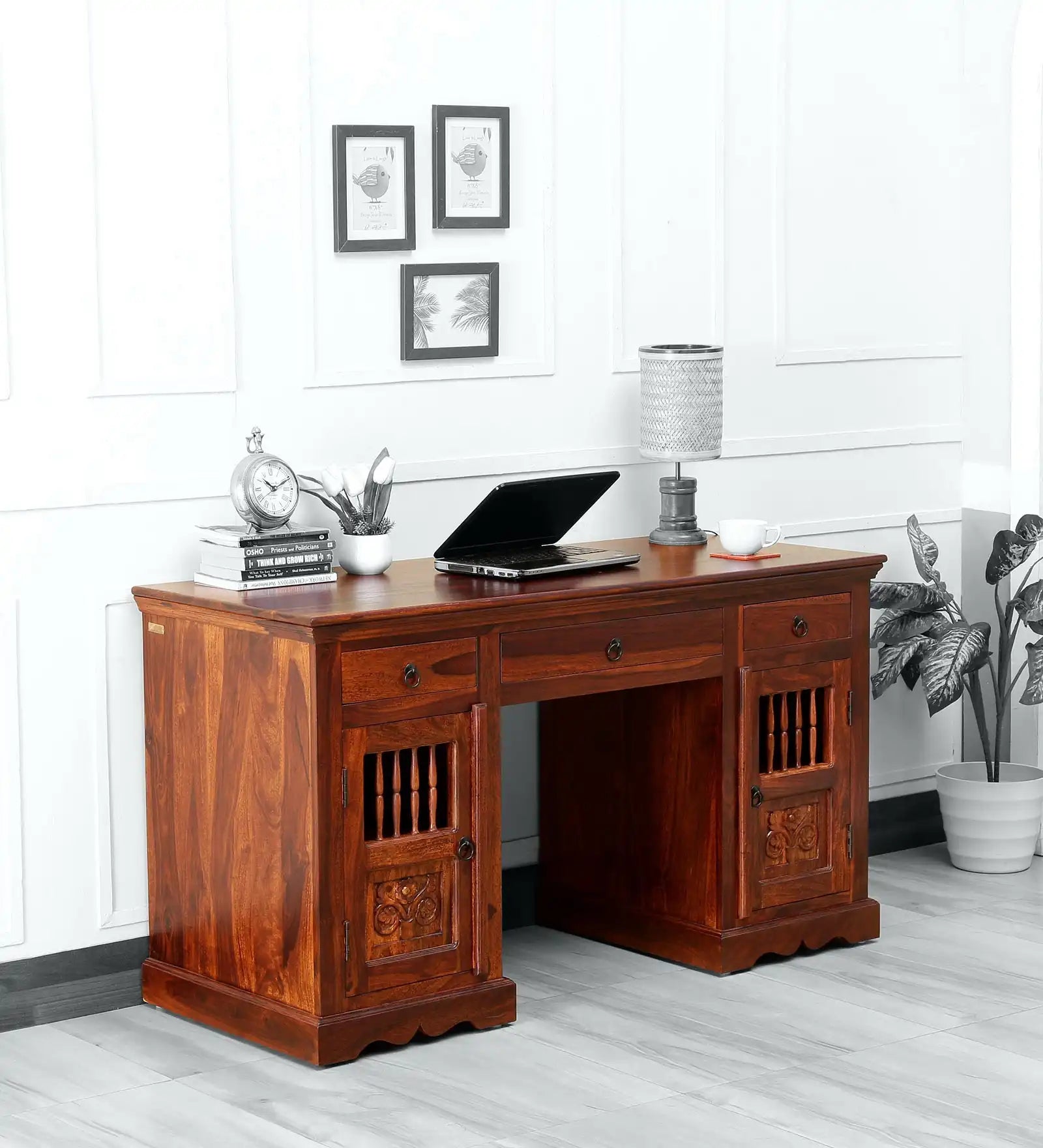 Traditional solid wood study table Devanti sheesham writing desk design