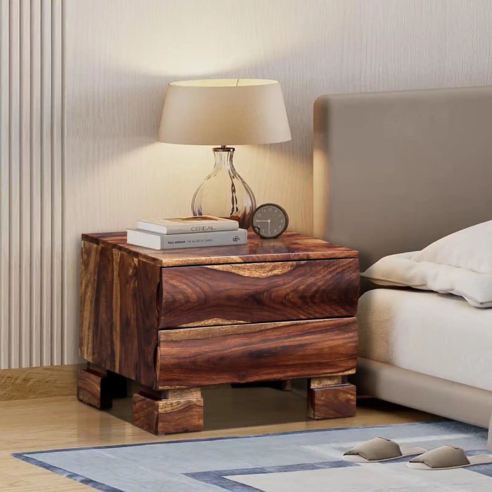 Tulsi sheesham wood bedside table premium solid wood nightstand India