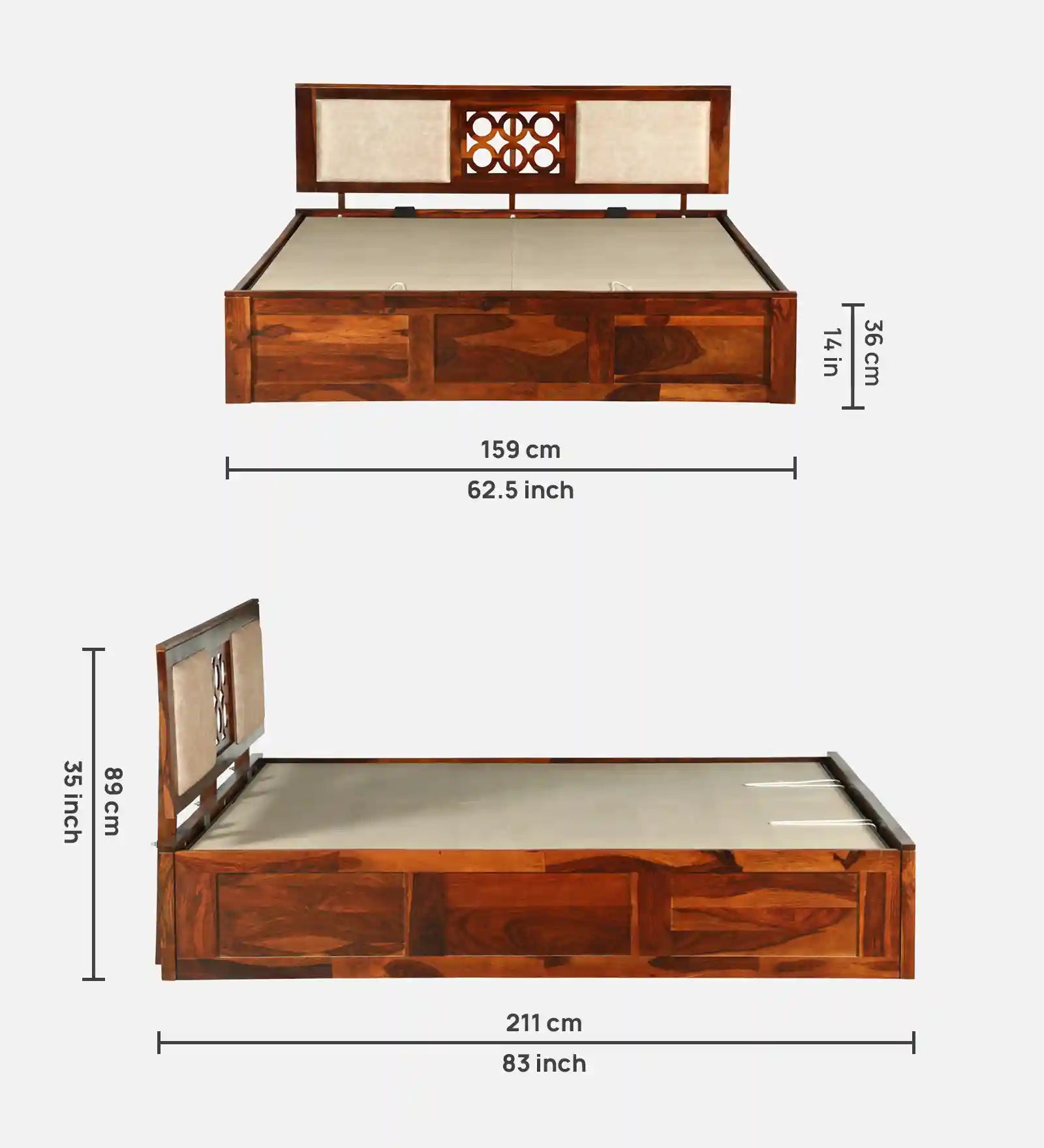 underbed hydraulic storage compartment sheesham wood queen size bed india