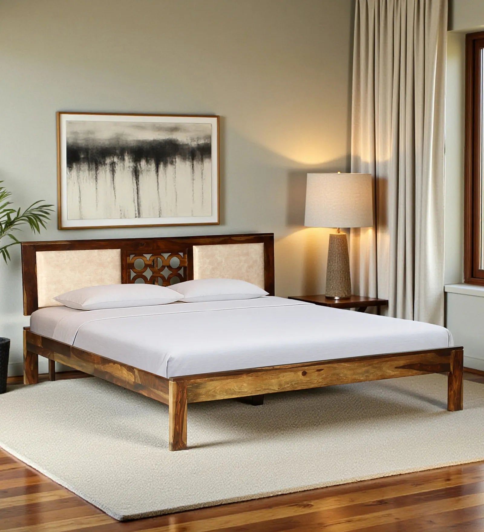 Vainika king solid bed no storage sheesham clean frame