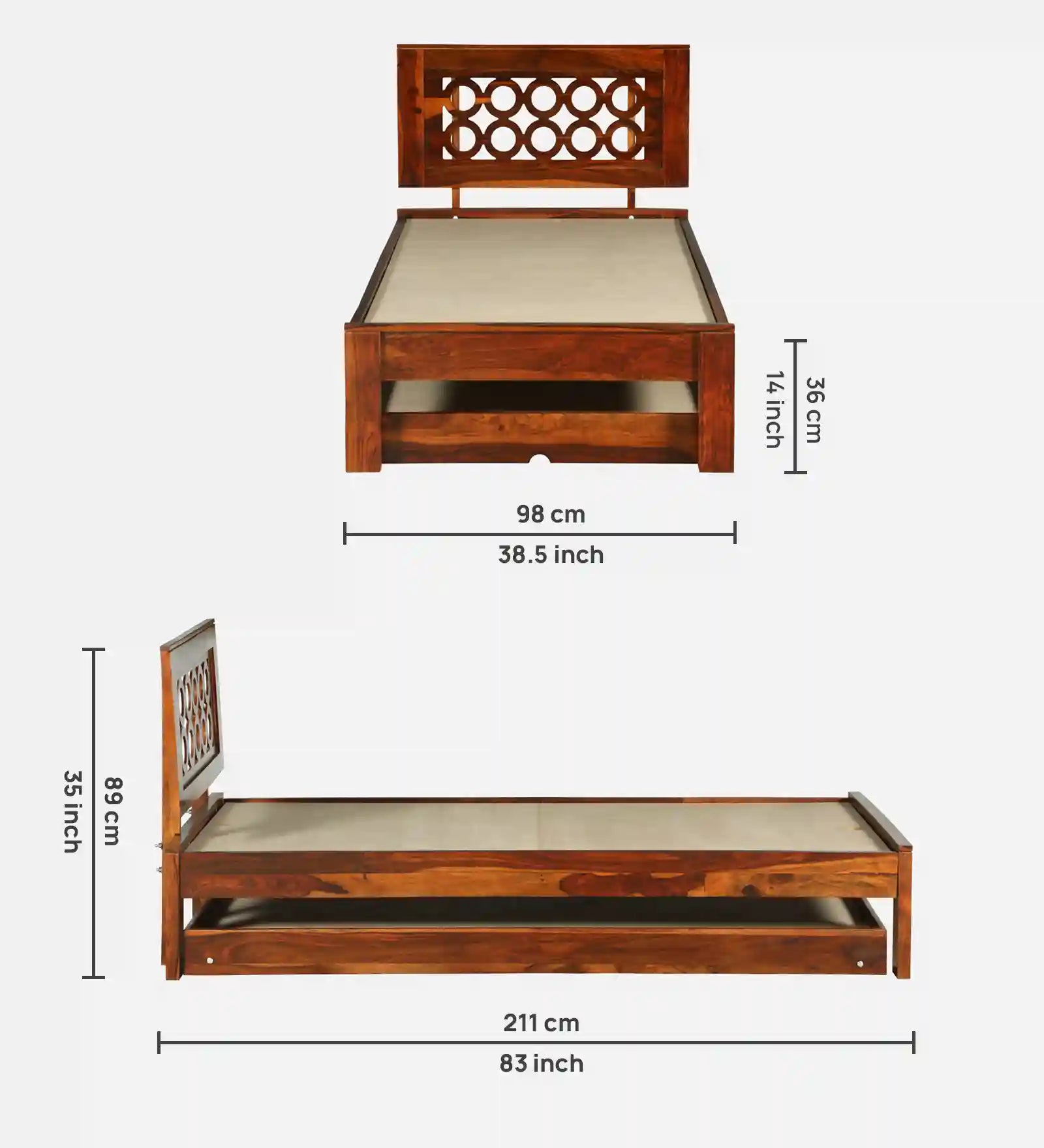 Vainika solid wood bed single size trundle style modern furniture India