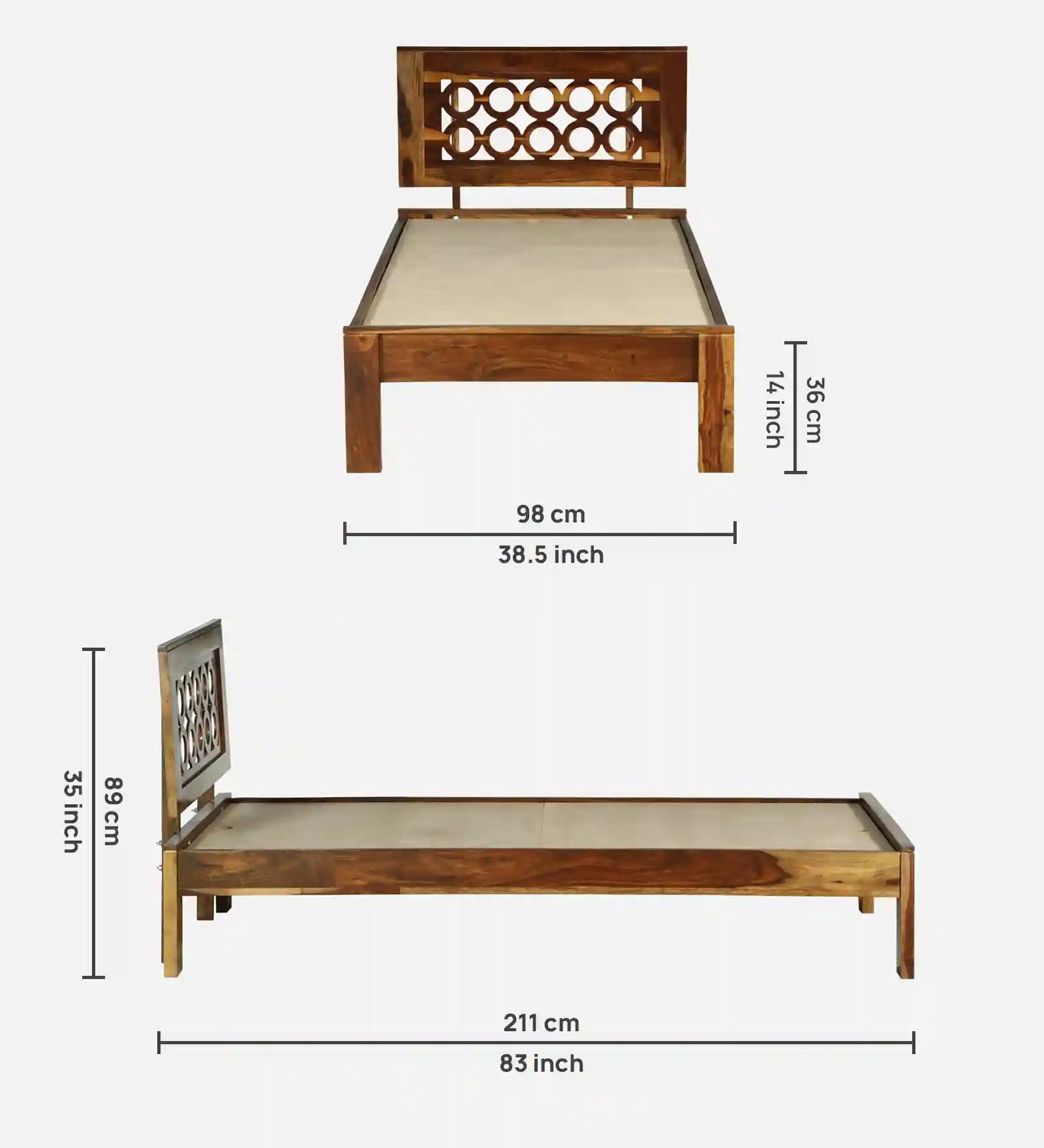 Vainika wooden single bed without storage natural finish bed India