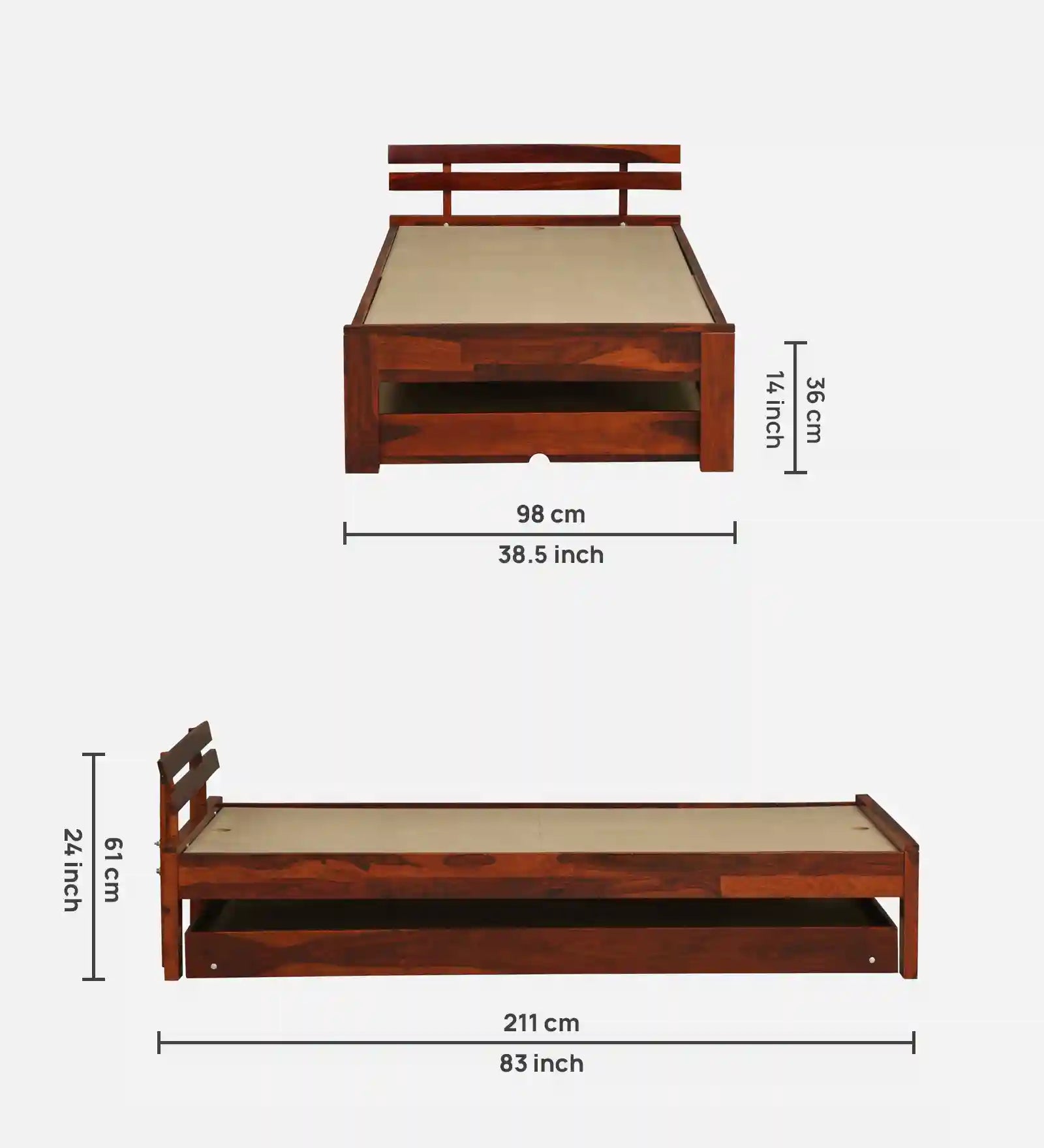 Vriksha modern single bed trundle solid wood minimal bed design India