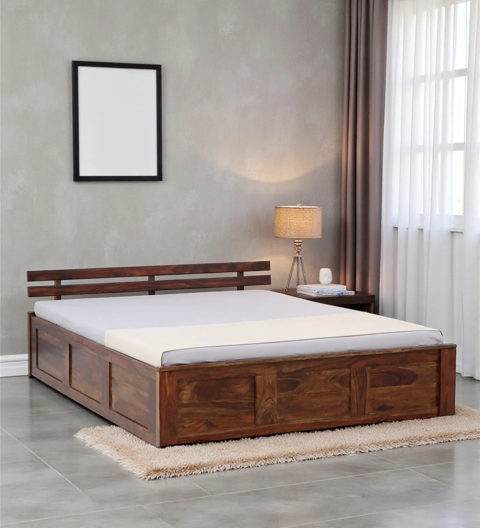 sheesham wood queen size box storage bed frame solid wood india