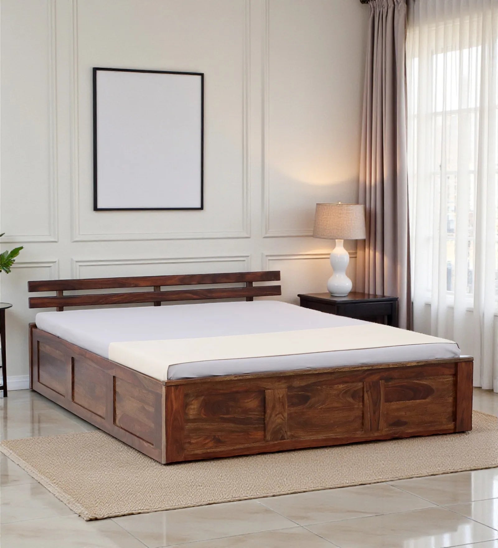 Vriksha solid wood king bed box storage heavy duty frame