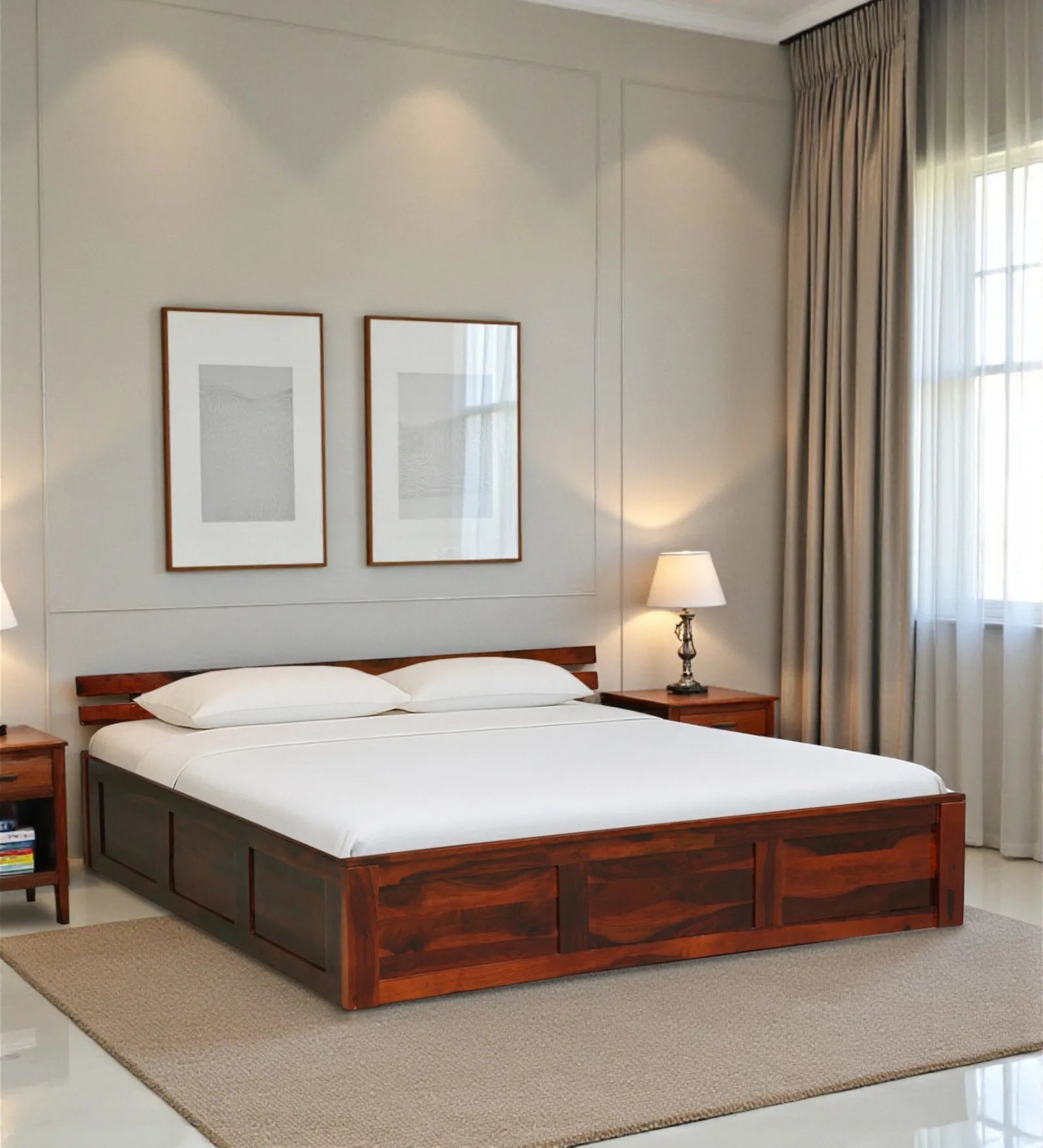Vriksha solid wood king bed hydraulic storage strong frame support