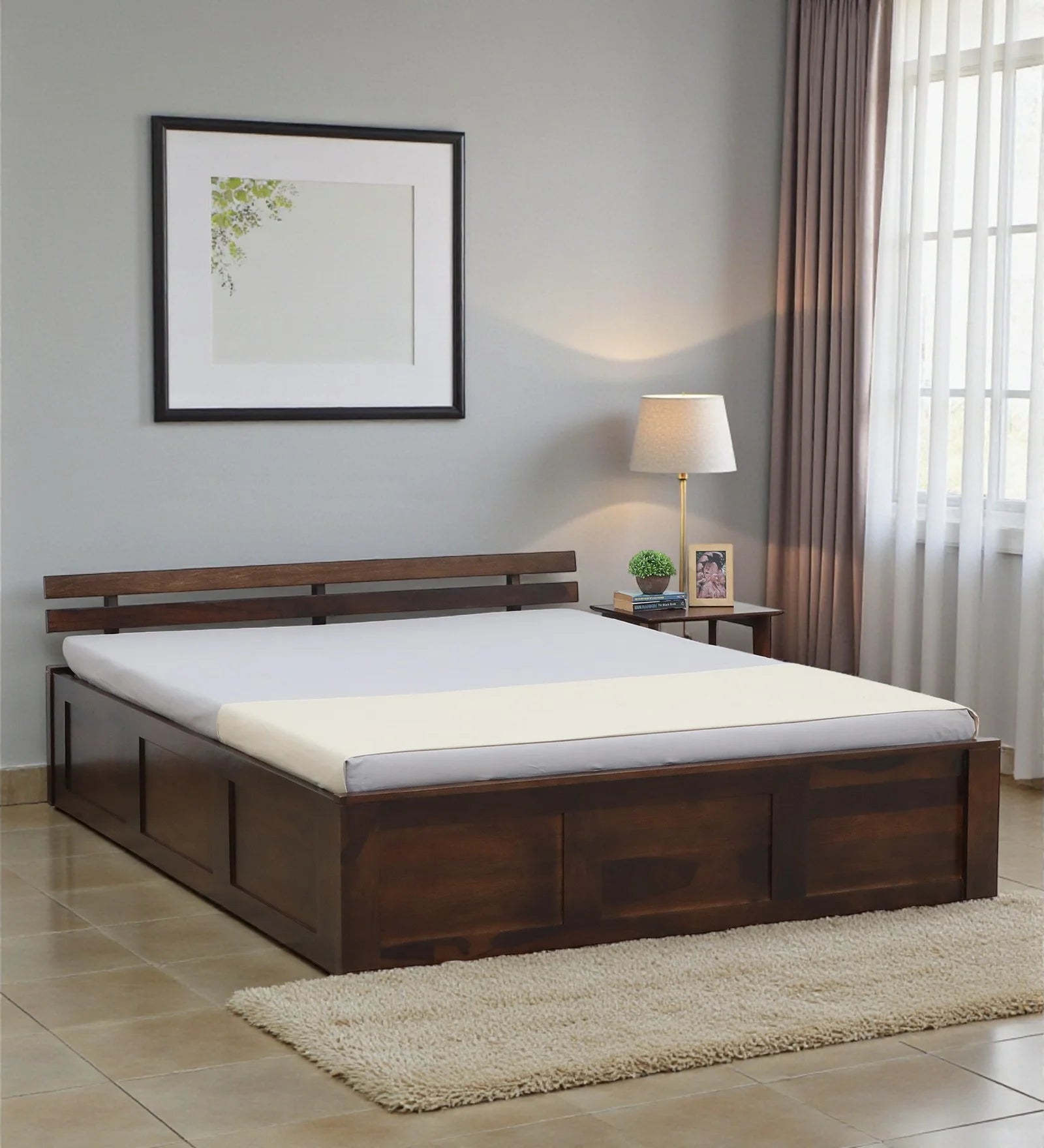 Vriksha solid wood queen size bed with hydraulic storage heavy duty