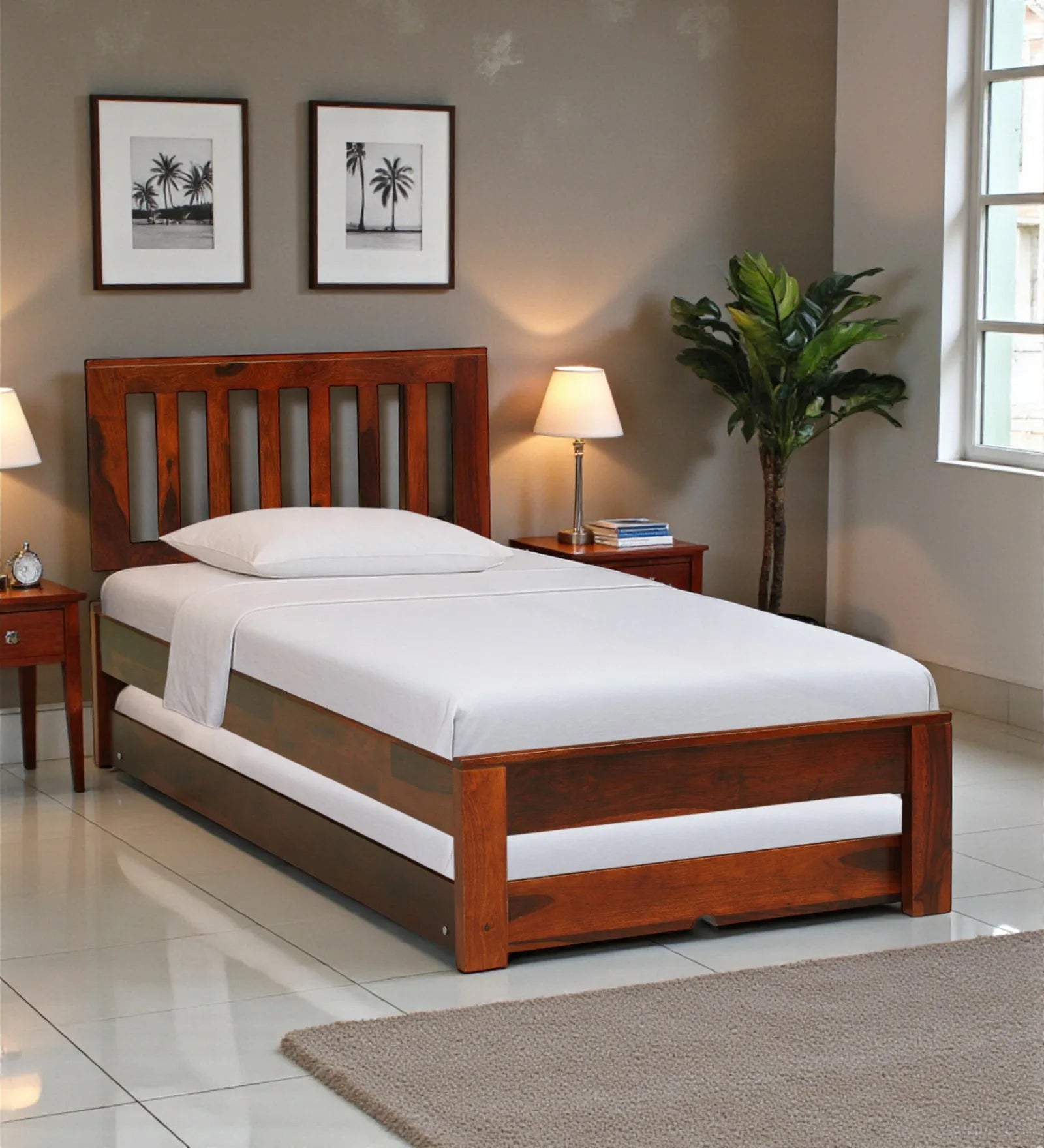 Vriksha solid wood single bed with storage modern wooden bed India