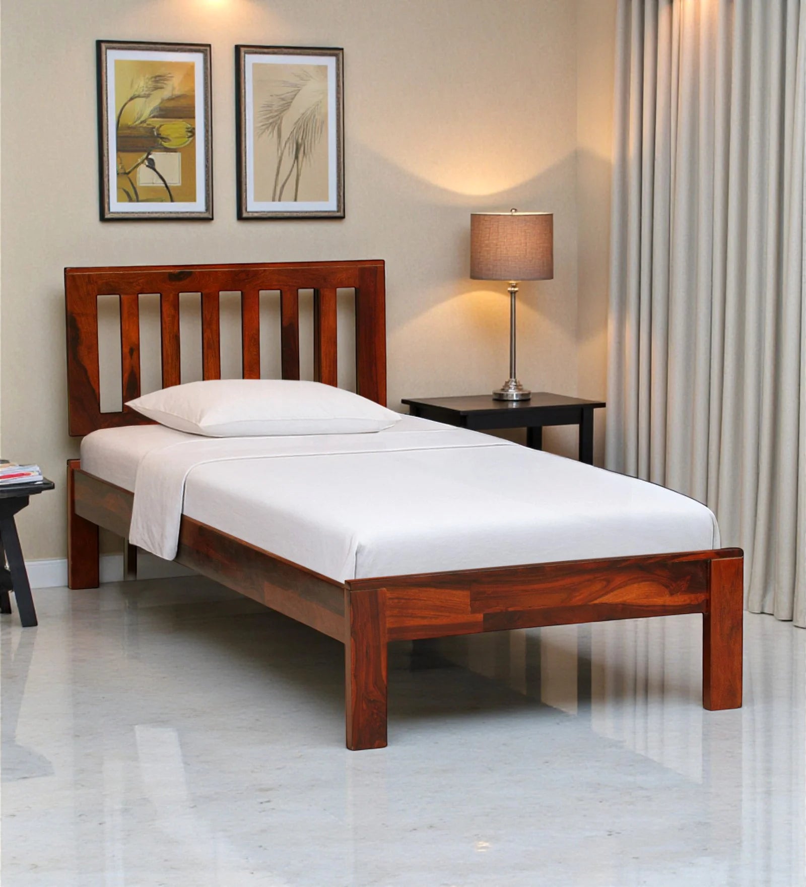 Vriksha solid wood single bed without storage modern wooden bed India