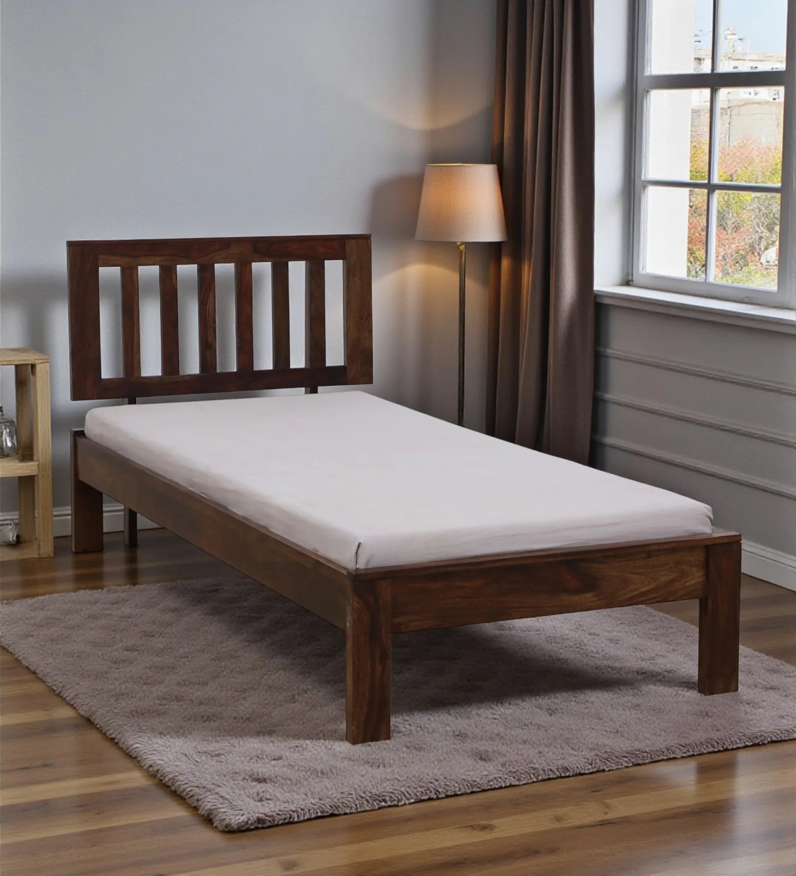 Vriksha solid wood single bed without storage modern wooden bed India