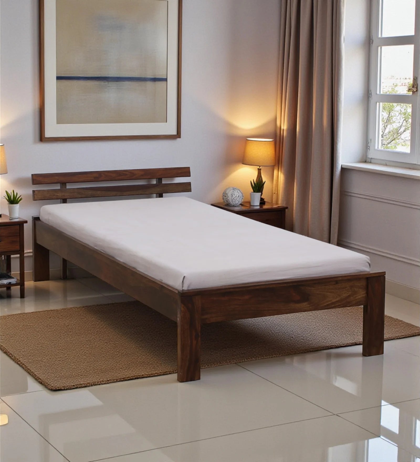 Vriksha solid wood single bed without storage modern wooden bed India