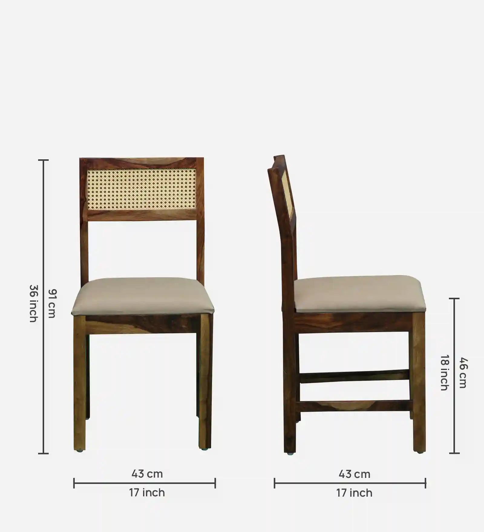 Rattan Sheesham Wood Dining Chairs (Set Of 2)