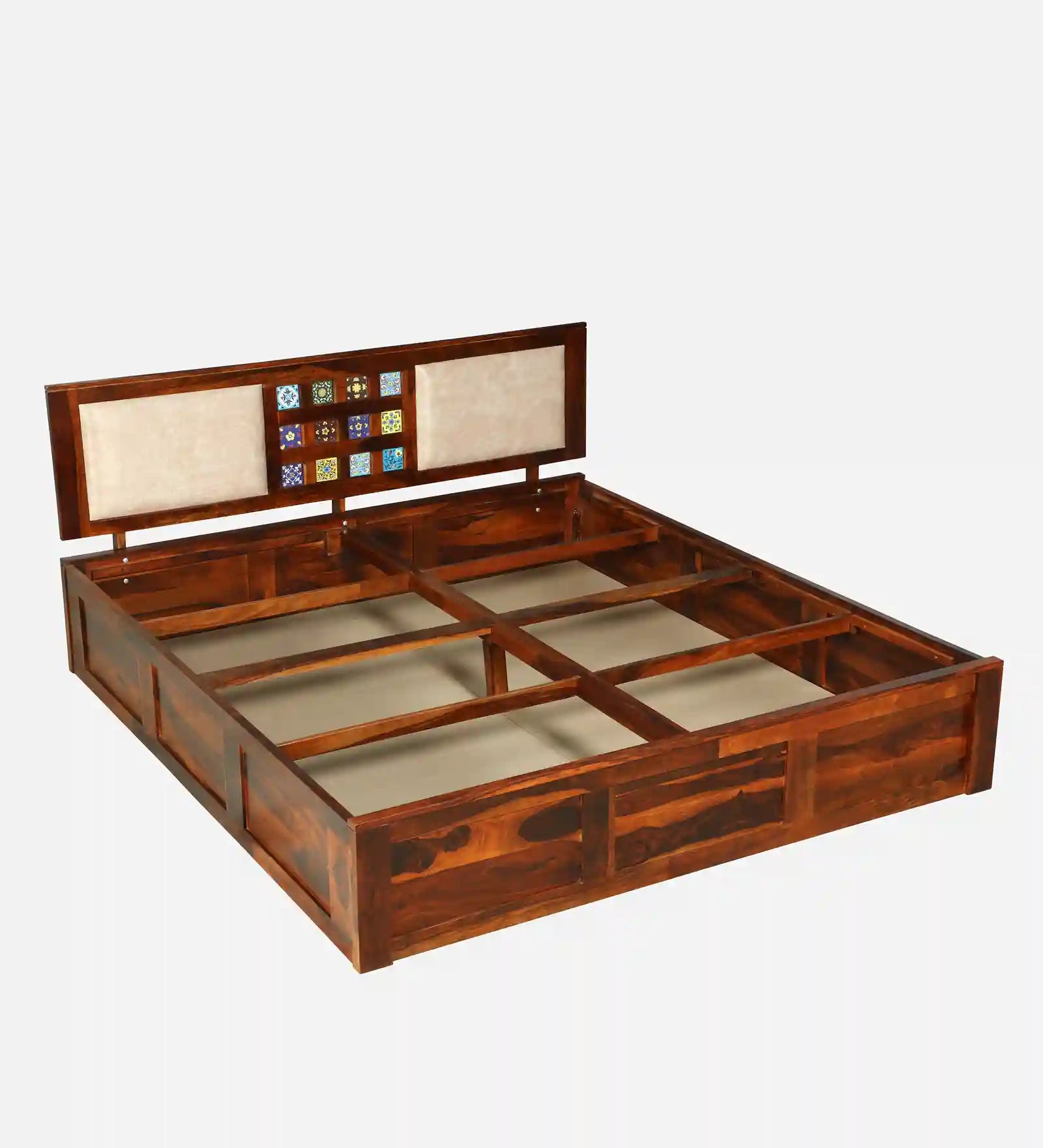 wooden queen size bed surface panel top layout box storage bed india