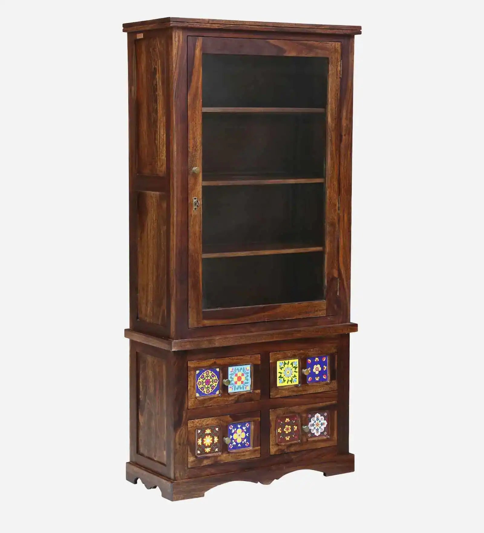 Wooden bookshelf modern sheesham wood display storage unit India