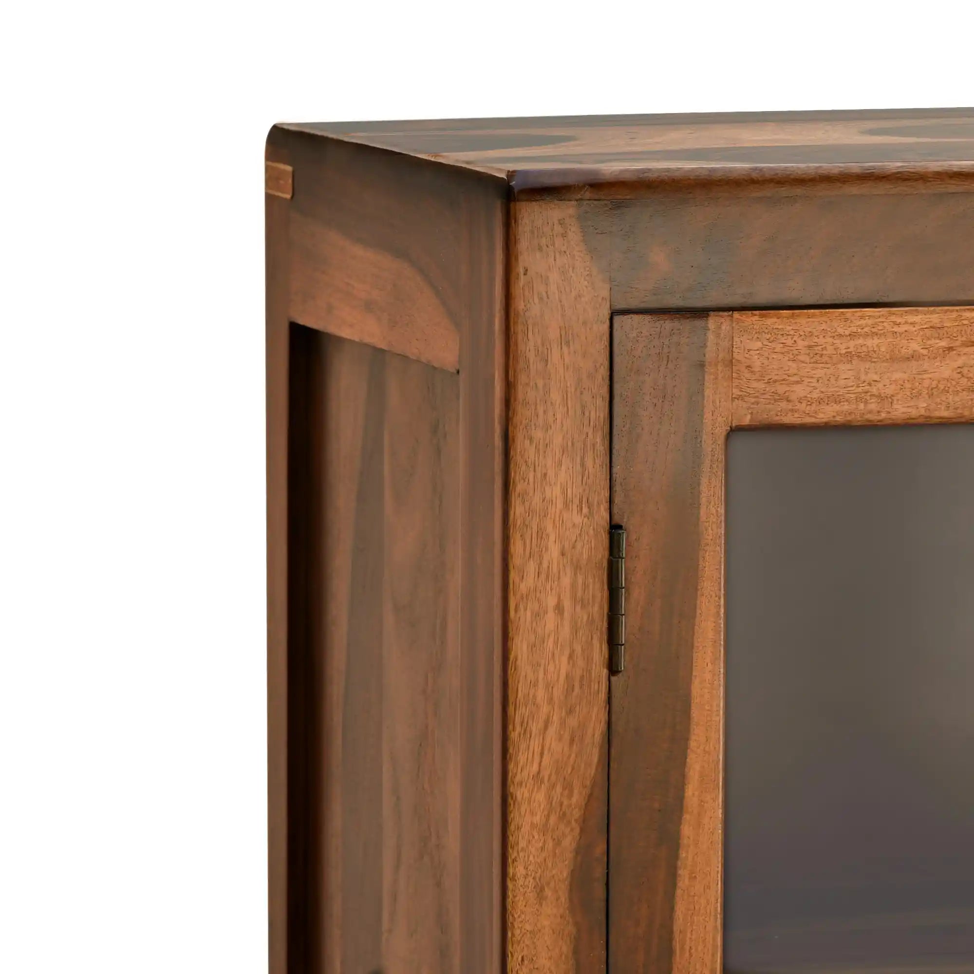 Wooden bookshelf with rattan cane design solid wood display shelf