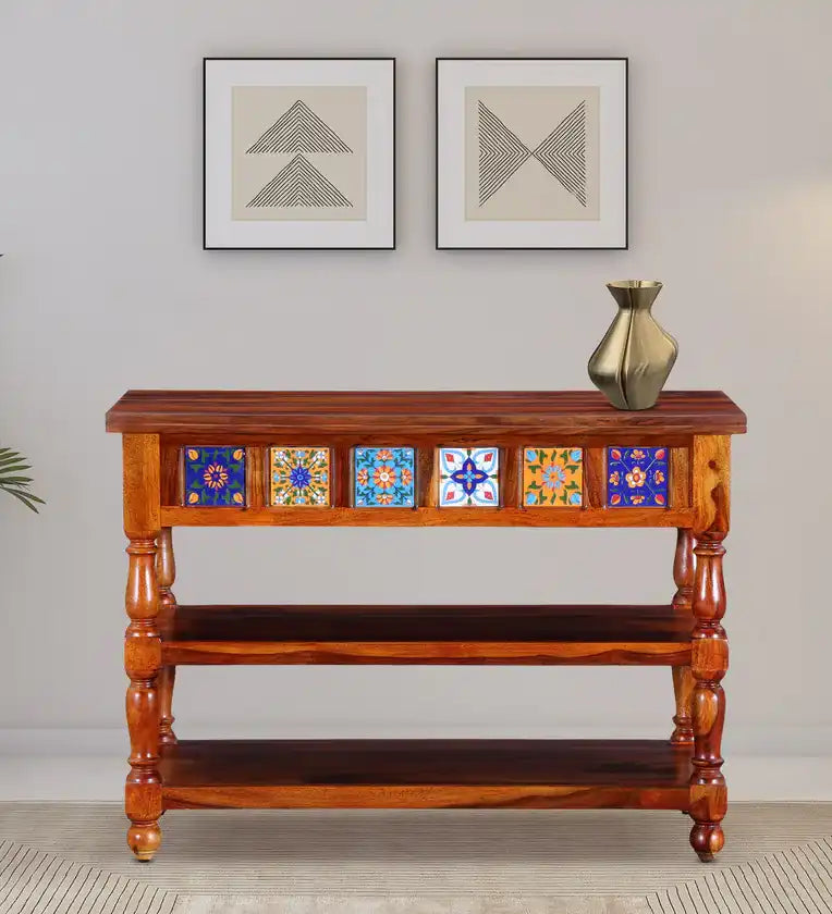 Wooden console unit in sheesham wood for modern home decor furniture