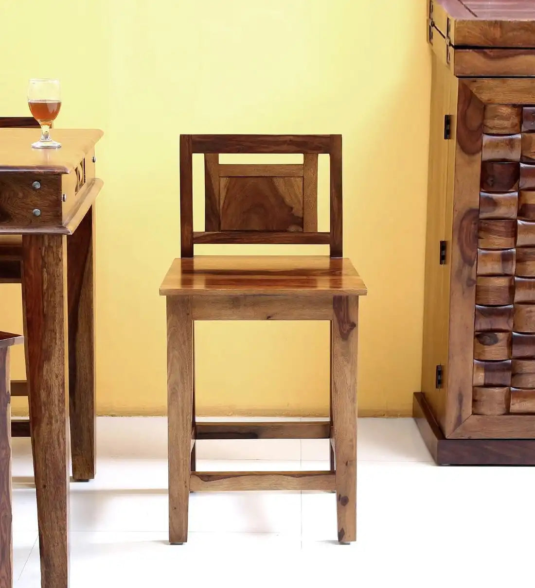 Wooden counter chair in solid wood for bar seating furniture India