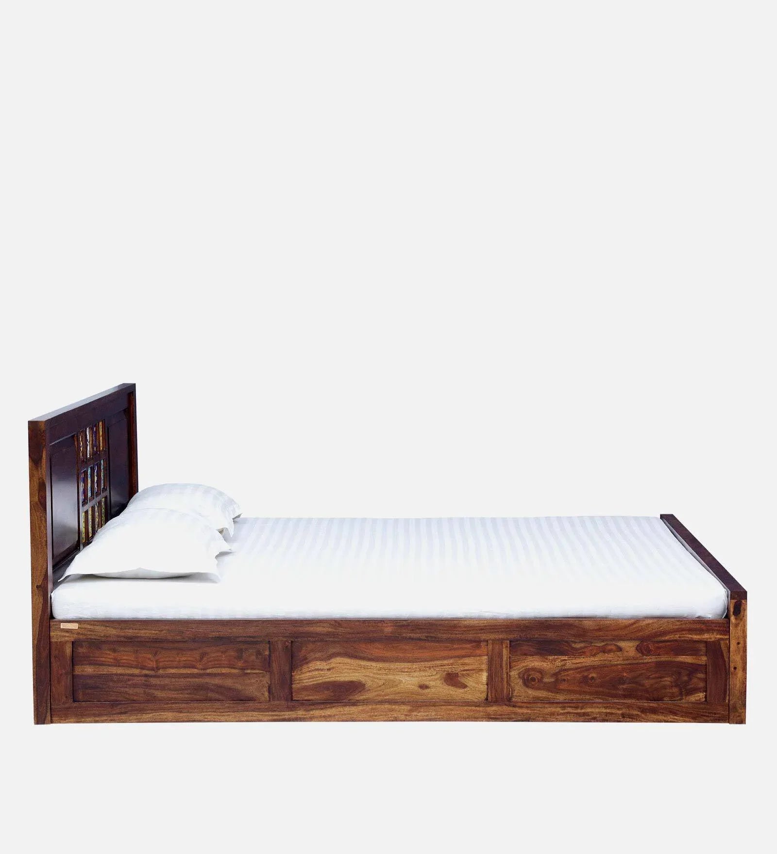 Modern Anamika Solid Sheesham Wood Storage Bed in teak finish