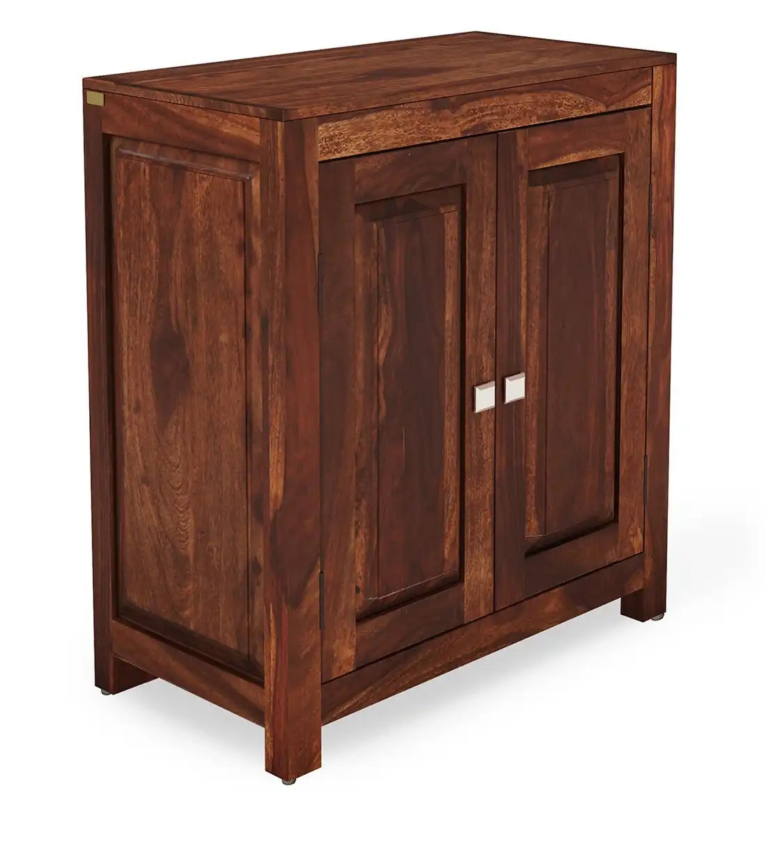 Wooden shoe rack cabinet with doors in solid wood for organized footwear storage in India