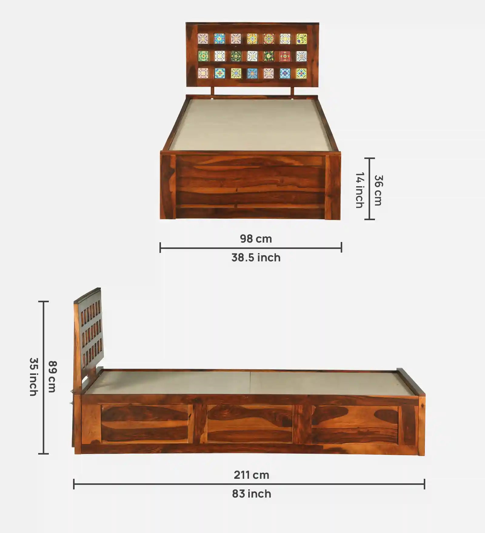 Wooden single bed with storage Anamika solid wood bedroom furniture