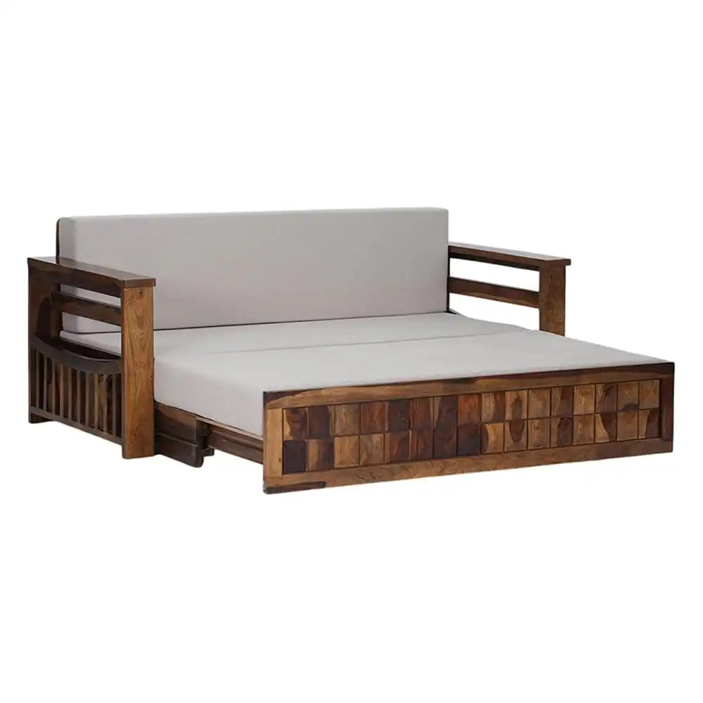 Wooden space saving sofa bed pull out storage sheesham design
