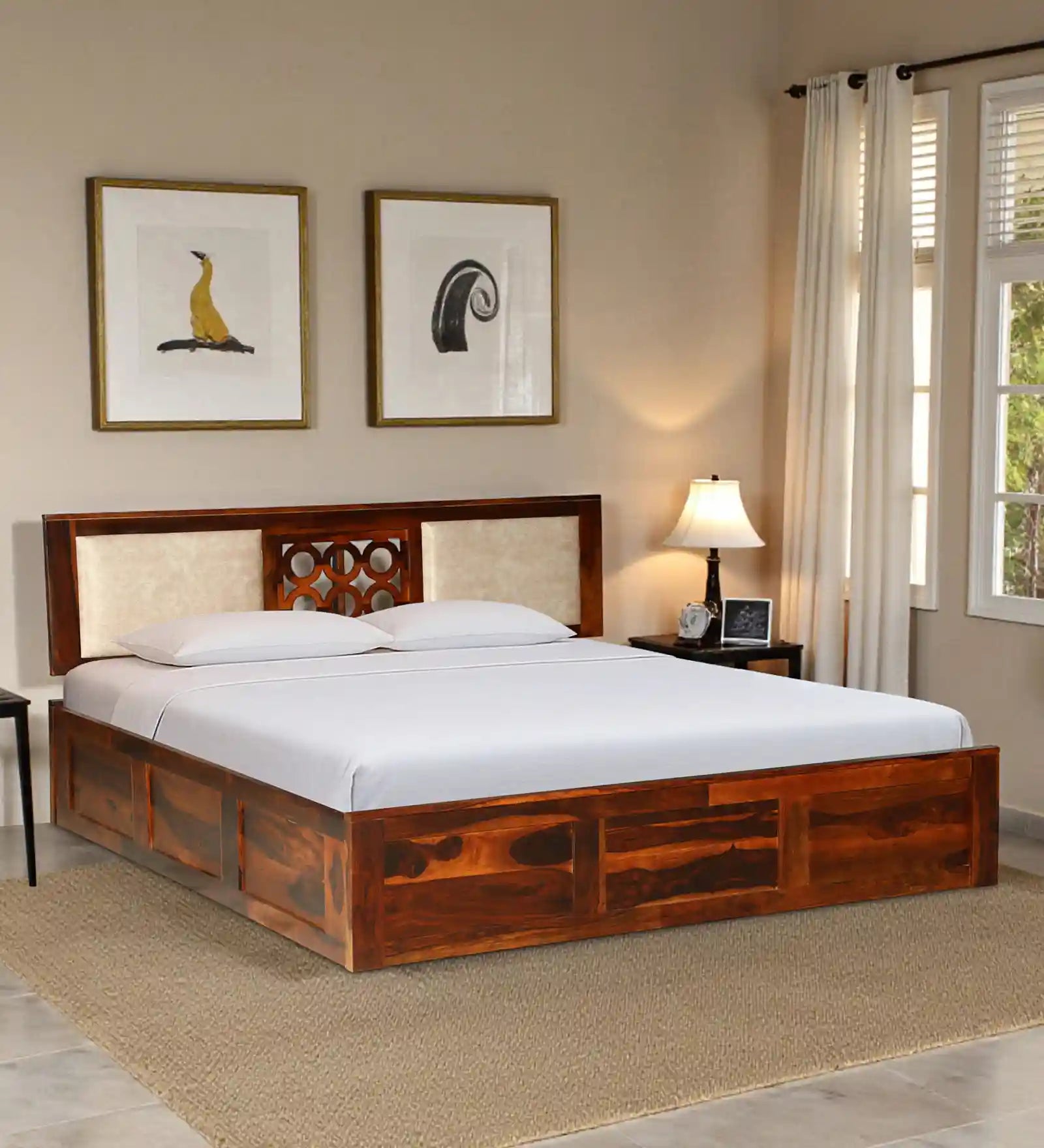 Vainika Solid Wood Queen Size Bed With Hydraulic Storage