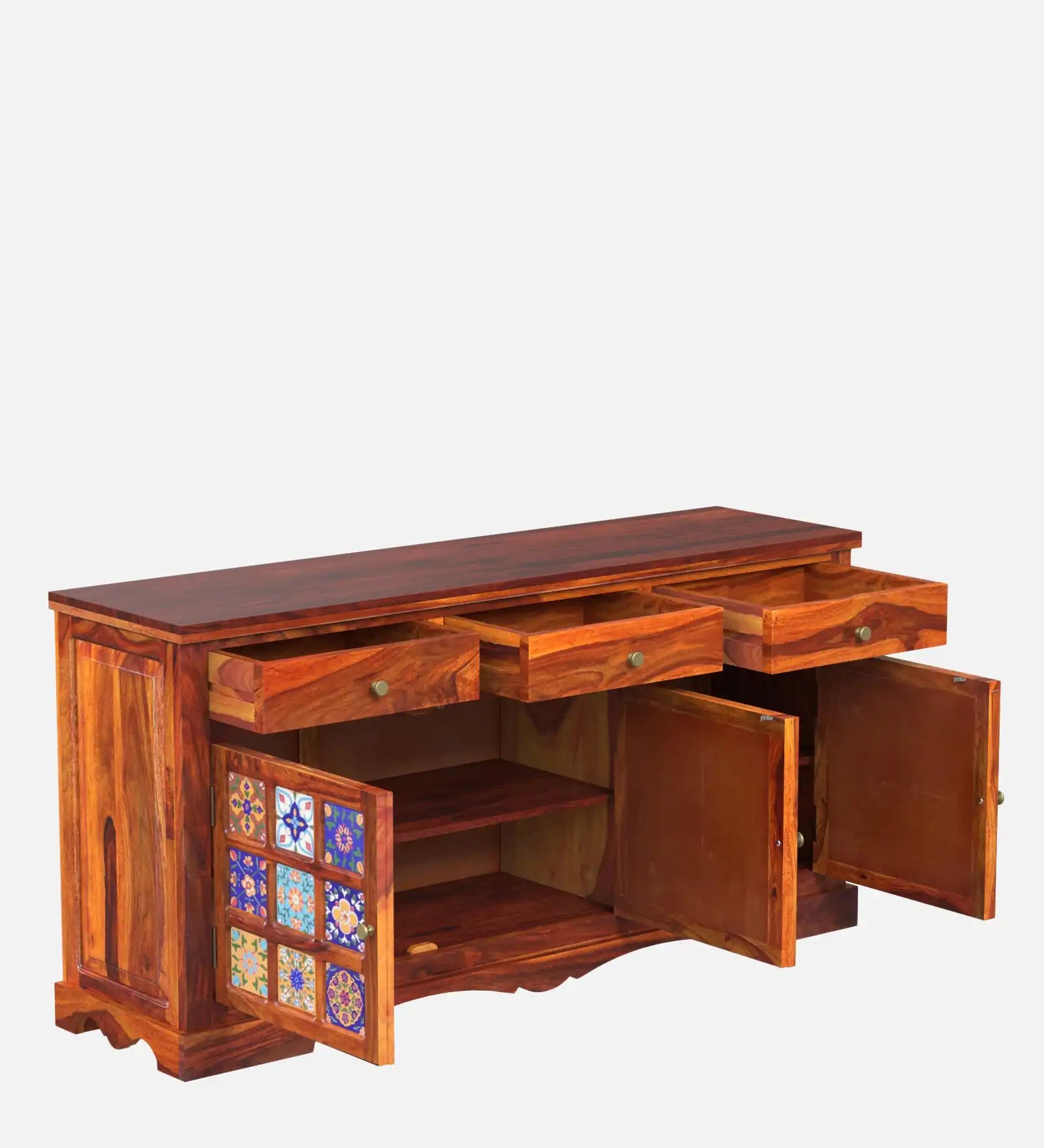 Wooden storage sideboard cabinet sheesham wood home decor display unit
