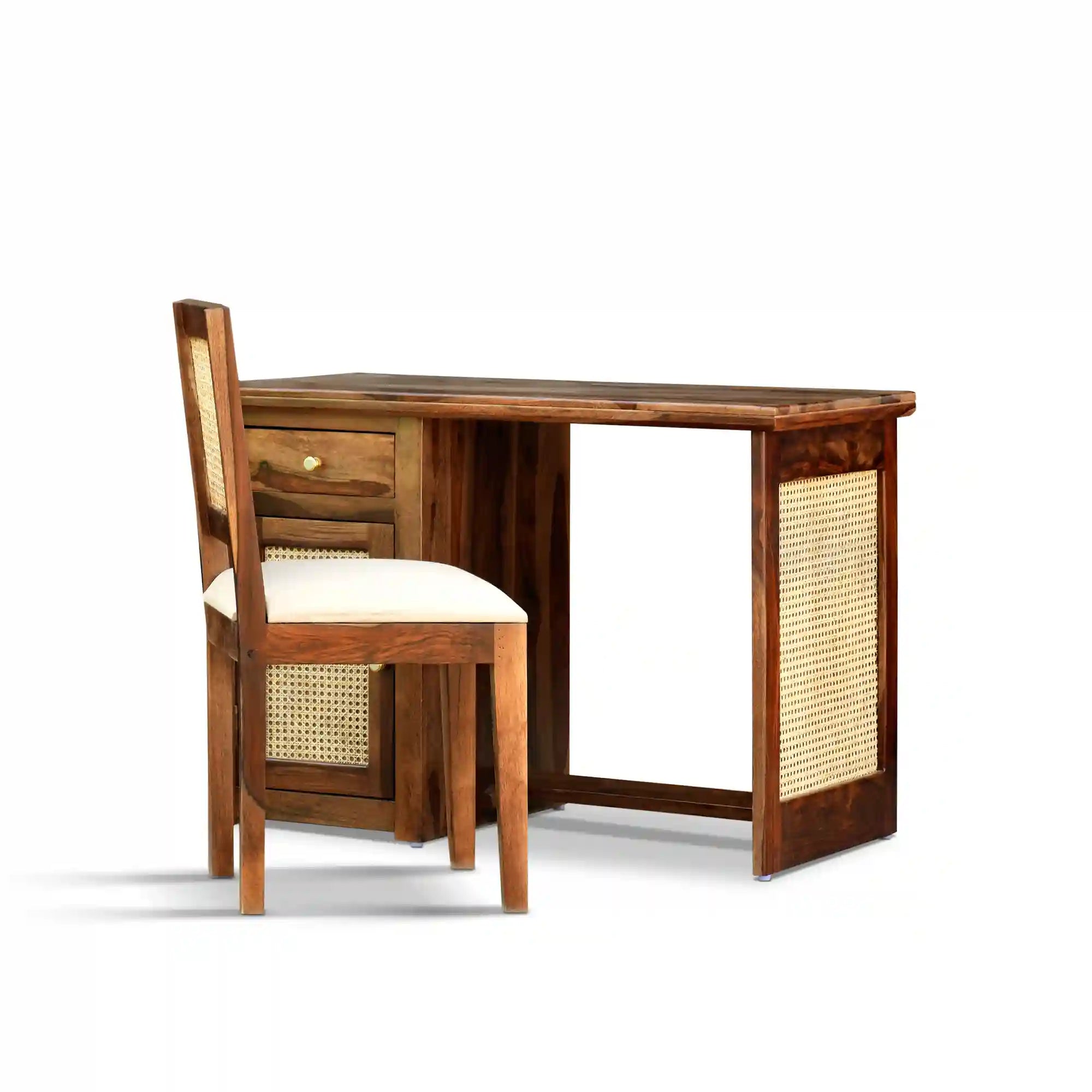 Wooden study workstation sheesham desk with cane design home office