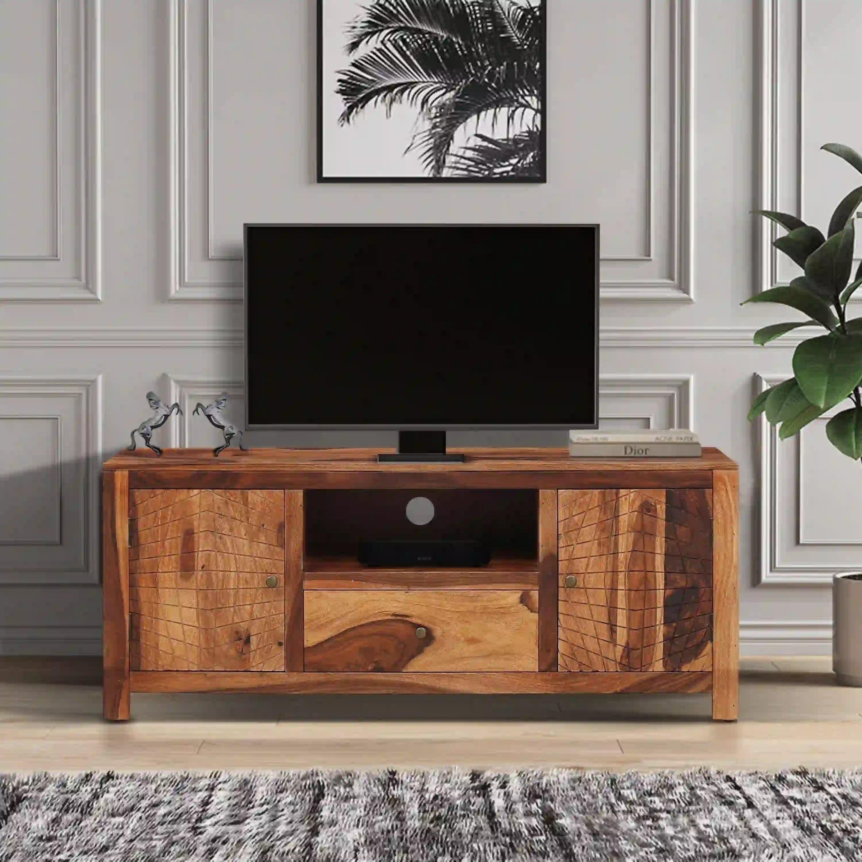 Wooden tv console sheesham solid wood tv stand Harmonia premium design