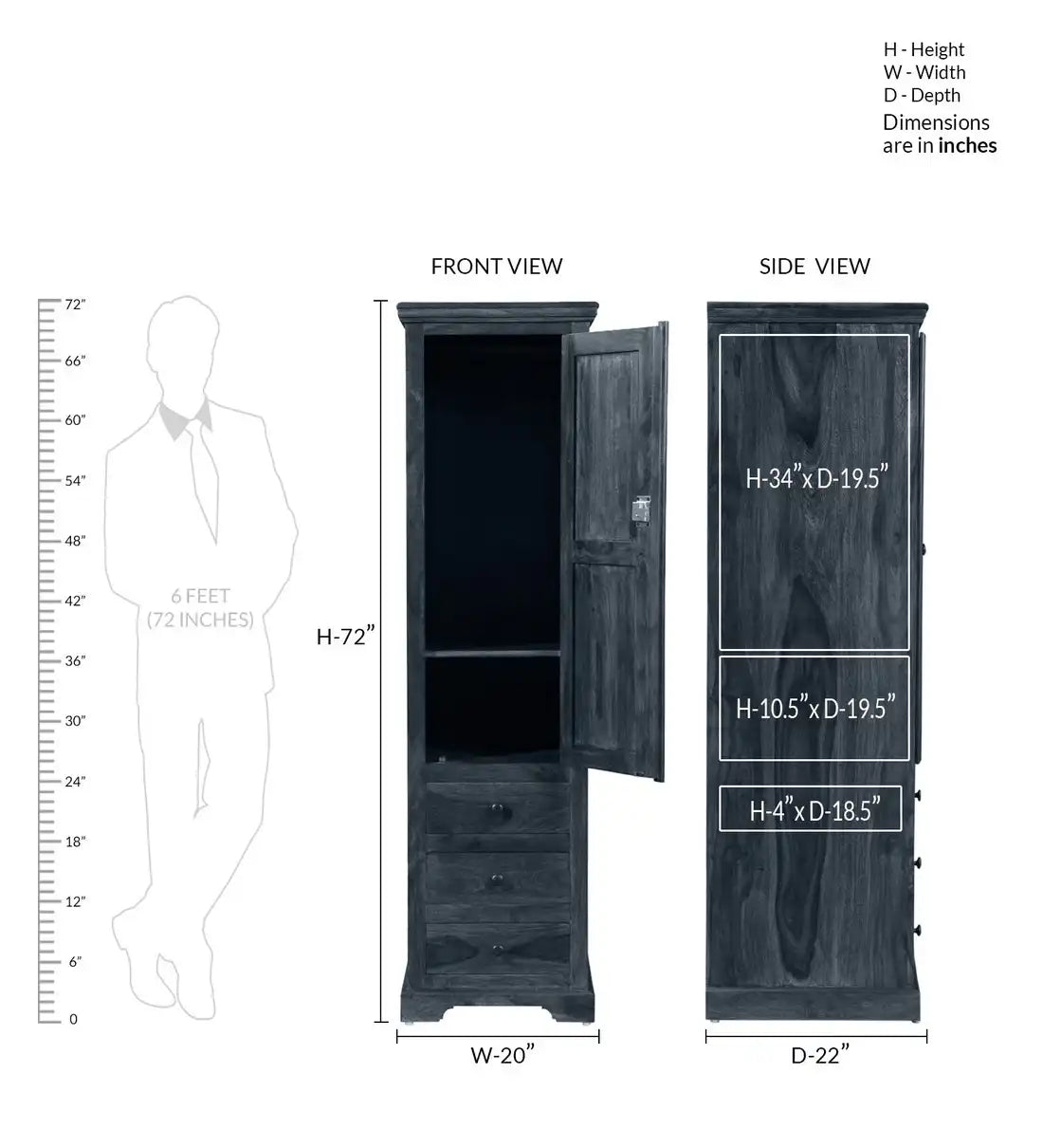 Wooden wardrobe single door Kanishka sheesham storage cabinet India
