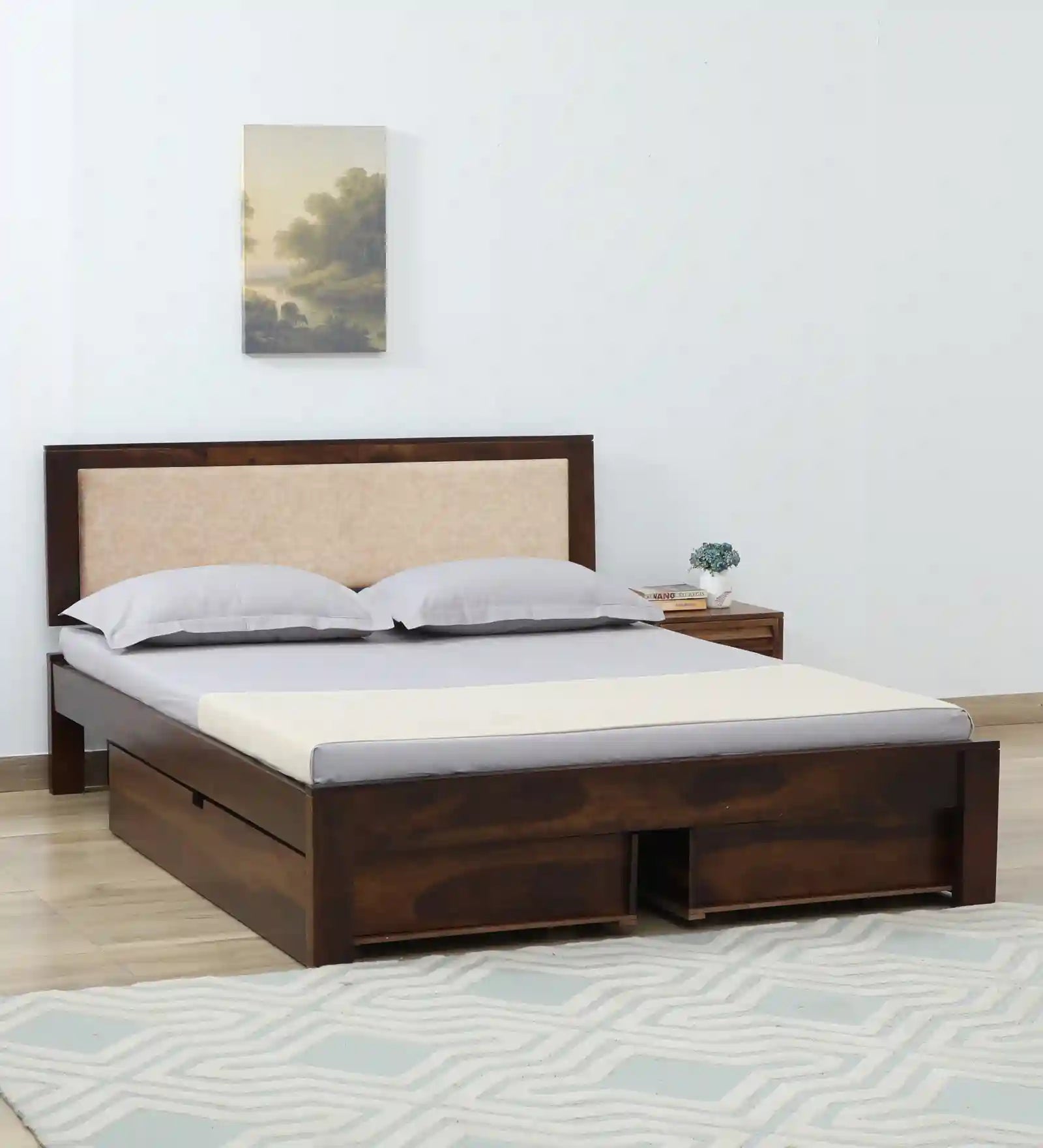 wooden king size bed drawer storage unit solid wood furniture india