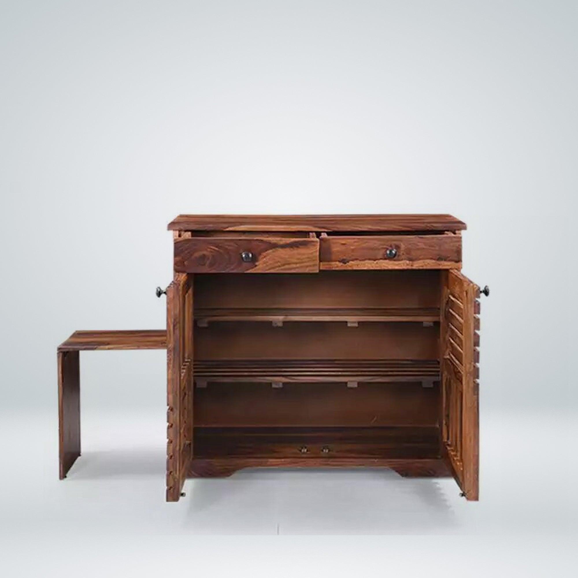 Letin Wooden Shoe Rack for Home In Provincial Teak Finish by Rajwada - Rajwada Furnish