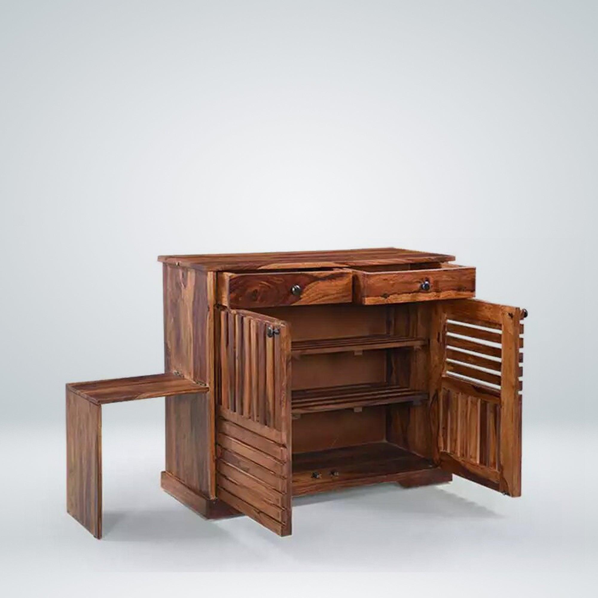 Letin Wooden Shoe Rack for Home In Provincial Teak Finish by Rajwada - Rajwada Furnish