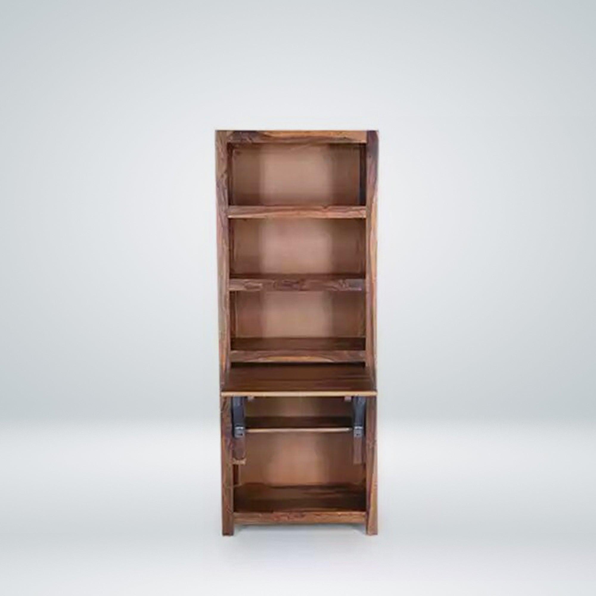 Compact wooden bookshelf with study table solid wood storage solution