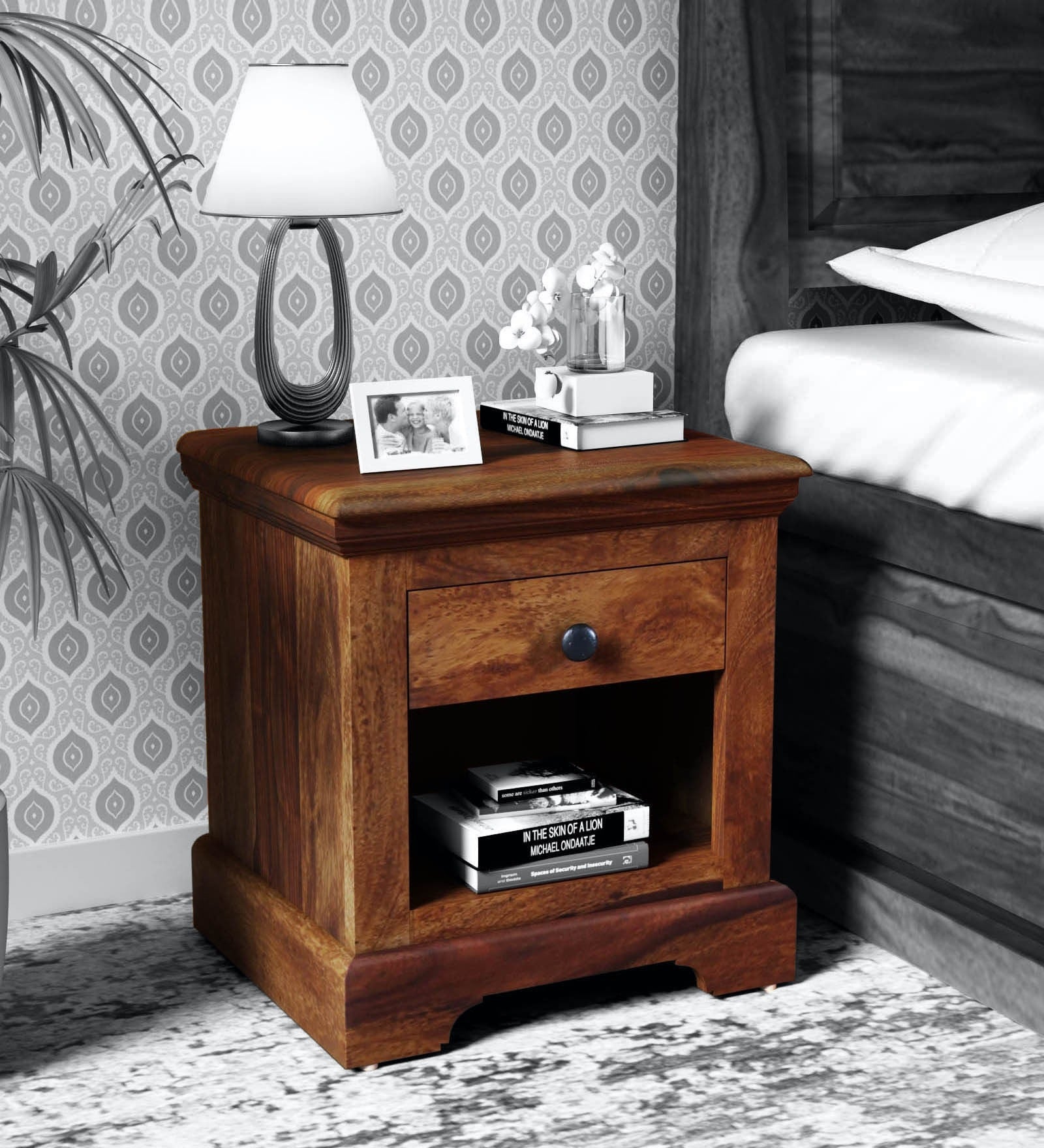 Sheesham bedside table Kanishka solid wood nightstand India