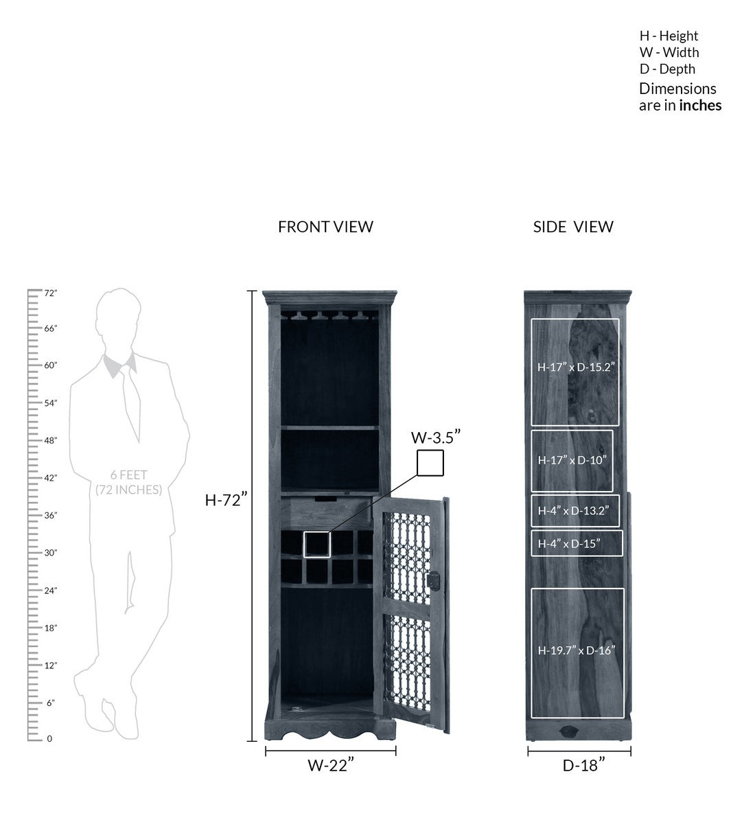 Saffron Solid Sheesham Wood Bar Unit in Honey Oak Finish - Rajwada Furnish