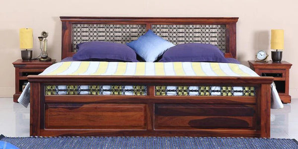 Saffron Solid Wood King Size Bed For Bedroom in Honey Oak Finish