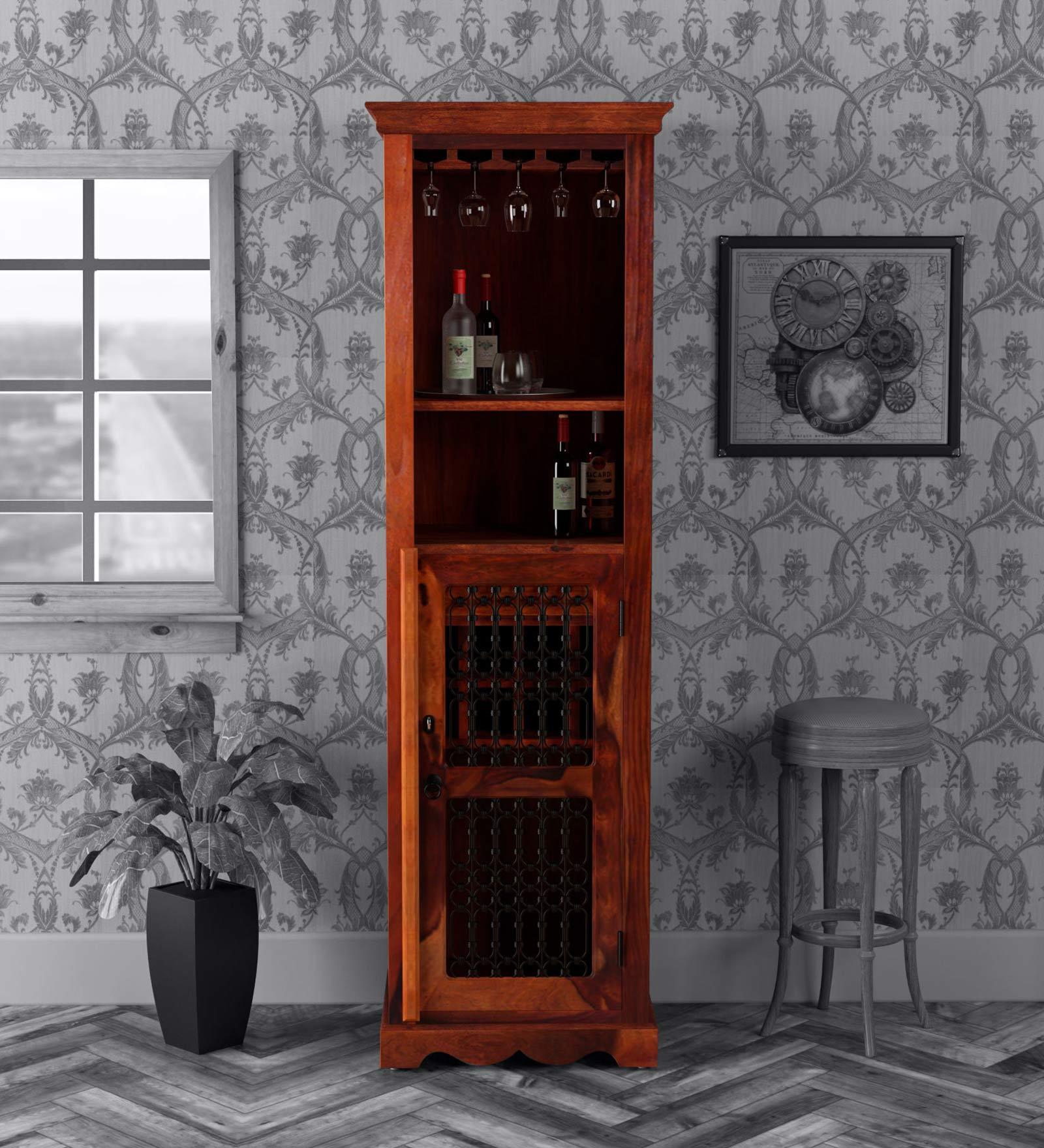 Saffron Solid Sheesham Wood Bar Unit in Honey Oak Finish - Rajwada Furnish