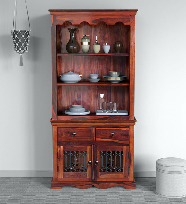 Saffron Solid Wood Crockery &  Cabinet in Honey Oak Finish