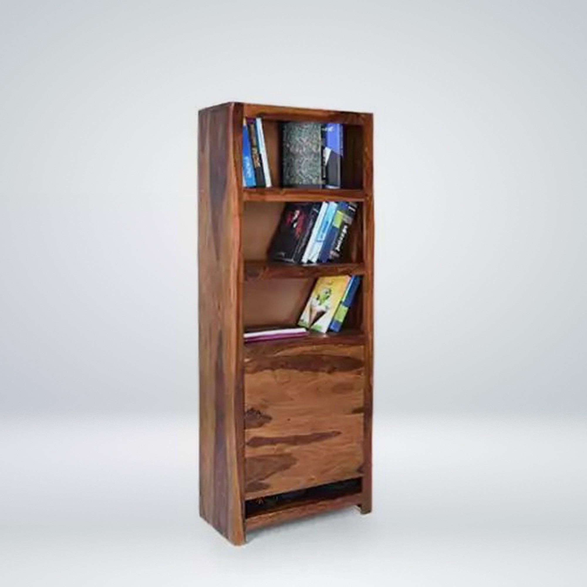 Teak finish wooden bookshelf with laptop table combo modern home unit