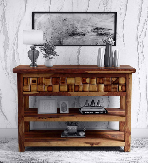 Niware Wooden Console Table with Box storage in Provincial Teak Finish