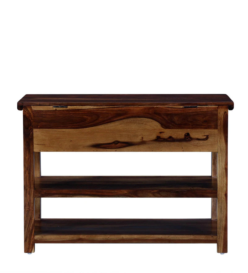 Niware Wooden Console Table with Box storage in Provincial Teak Finish