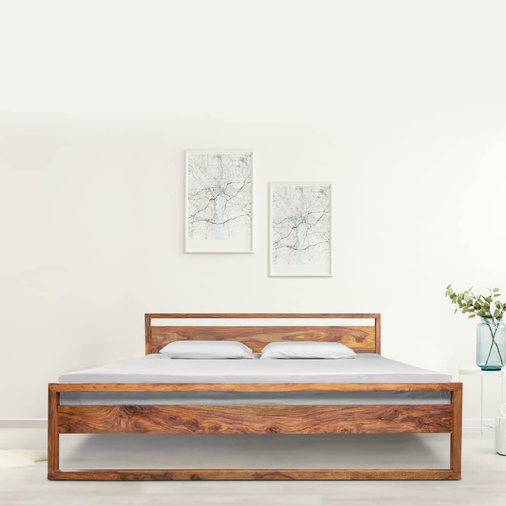 Nirmal Sheesham Wood bed Without Storage Bed in Provincal teak finish by Rajwada - Rajwada Furnish
