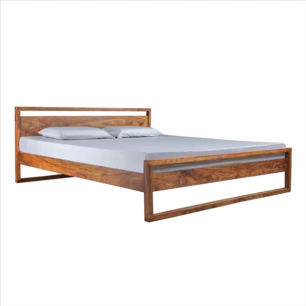 Nirmal Queen  size Sheesham Wood bed Without Storage Bed in Provincal teak  finish by Rajwada