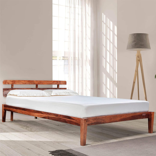 Amira queen   Sheesham Wood bed Without Storage Bed in Honey oak finish by Rajwada