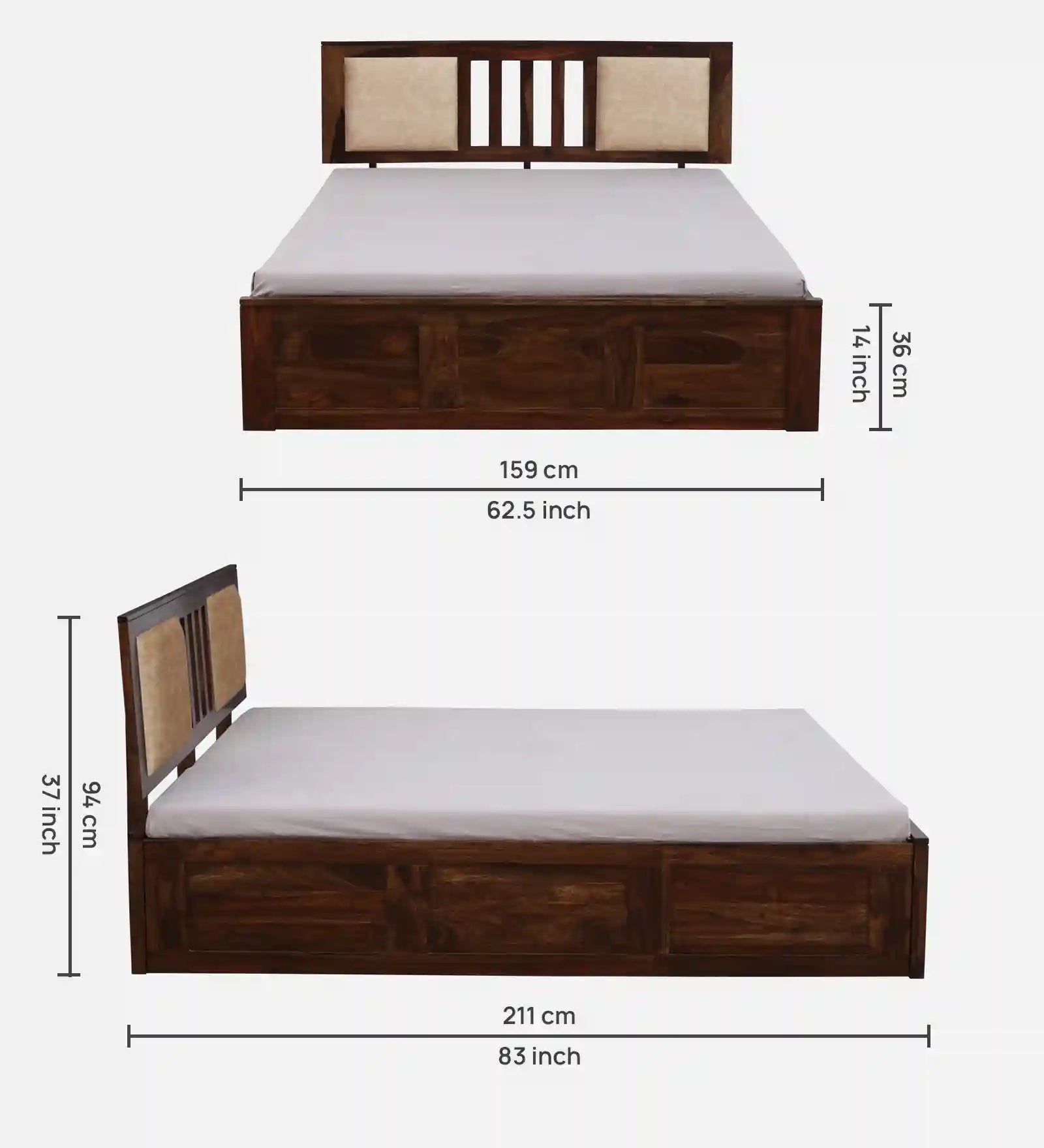 wood frame queen size bed with box storage sheesham india