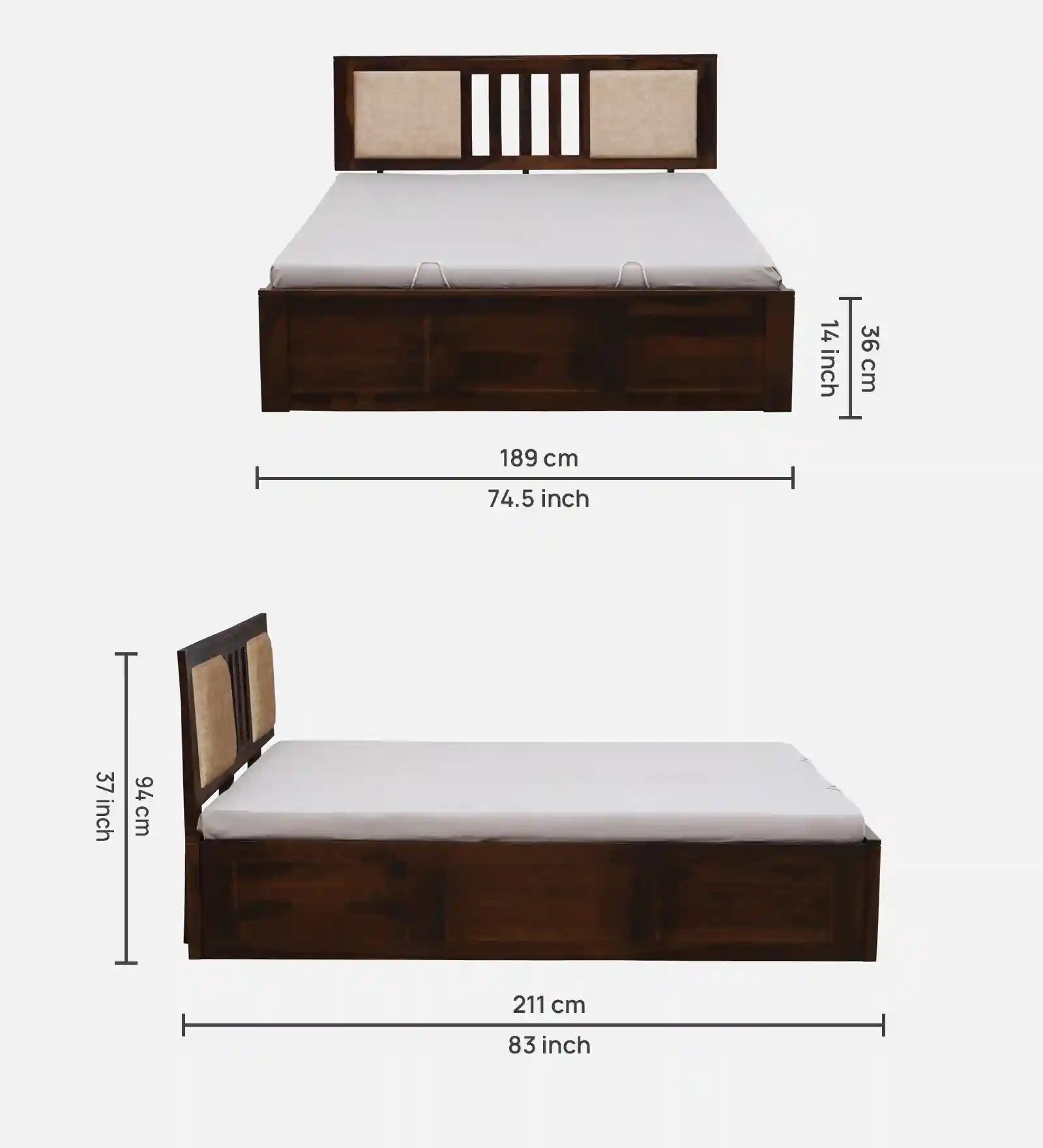 Druma king bed with lift storage solid wood frame